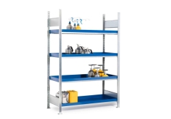 Gefahrstoffregal Typ RWW 1364 verzinkt, 4 Auffangwannen mit Volumen 40 Liter 1360x640x2000mm, Grundregal