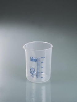 Laborbecher, Griffinbecher PP, blaue Skala