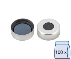 Alu-B&ouml;rdelkappen N 20, silber Loch, Butyl dunkelgray/zentrische PTFE-Laminierung grau, H&auml;rte 50&deg; shore A, VE=100