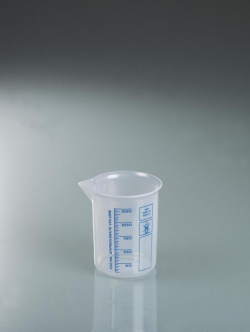 Laborbecher, Griffinbecher PP, blaue Skala