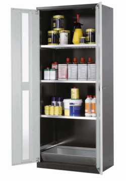 Chemikalienschrank CS-Classic Fl&uuml;gelt&uuml;r, RAL7016, lichtgrau, 810x520x1950mm 3x Fachboden, 1x Bodenauffangwanne