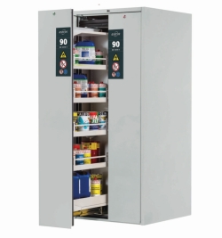 Sicherheitsschrank Typ 90 V-MOVE 819x860x1966mm, Korpus + T&uuml;ren RAL 7035/lichtgrau 4x Wannenboden, 1x Bodenauffangwanne, 4x Wan