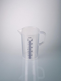 Messbecher mit Henkel, blaue Skala