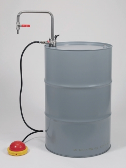 Lösemittelpumpe für Fußbetrieb, mit Auslaufbogen